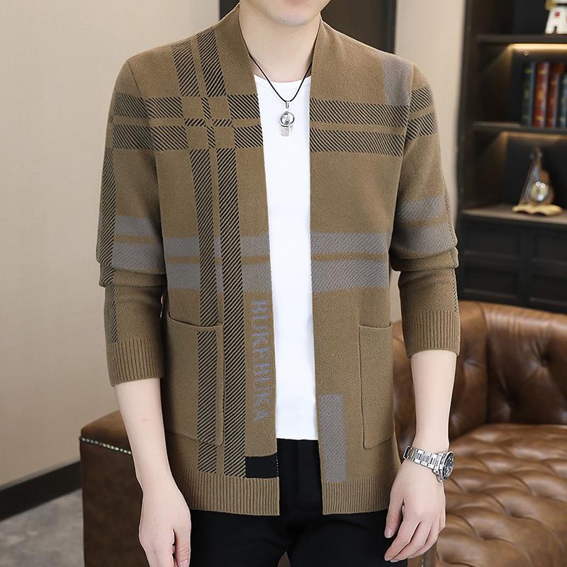 New Style Spring and Autumn Long-sleeved Knitted Cardigan for Young and Middle-aged Men, Slim and Handsome Bottoming Cardigan
