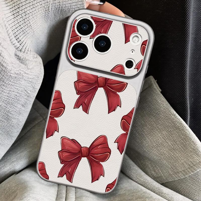 Pink Bowknots Print Leather Lanyard Case For iPhone 18 Pro Max Hybrid TPU+PU Anti-skid Soft Cover For iPhone 17 16 15 14 13 Pro Max