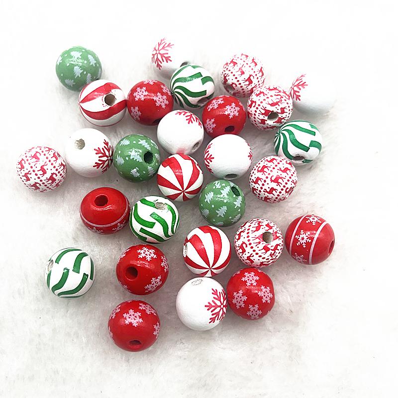 10pcs 16mm Christmas Series Beads Red Snowflake Elk Pattern Wooden Beads DIY Christmas Decoration Handmade Jewelry Materials