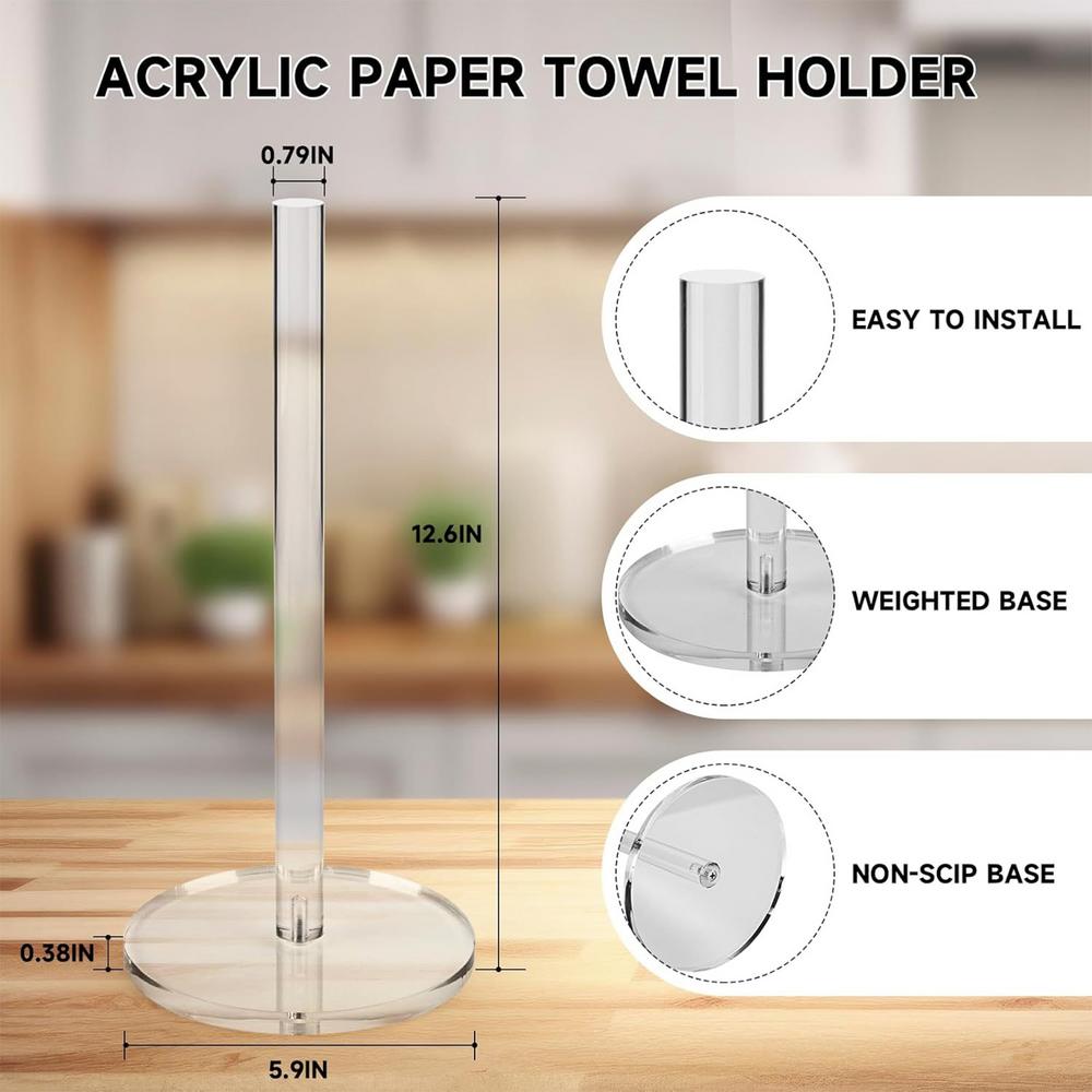 

Paper Towel Holder Acrylic Weighted Base Tissue Dispenser Kitchen Counter Paper Towel Rack for Home Bathroom Living Room Cabinet