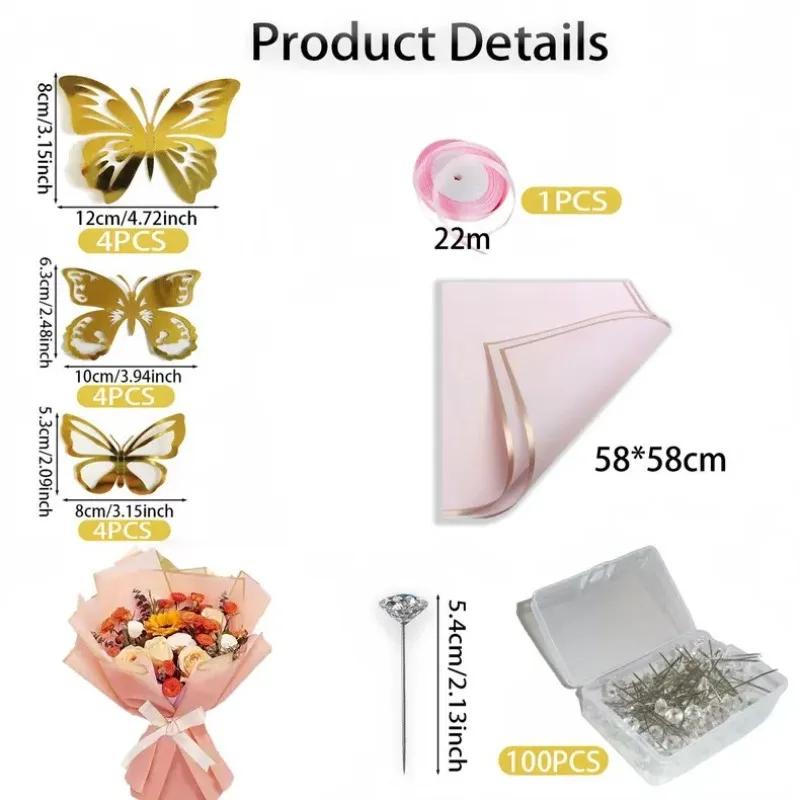 

Flower Bouquet Wrapping Paper with Decorations and Ribbon for Valentine’s Mother’s Day DIY Gift Box and Flower Packaging