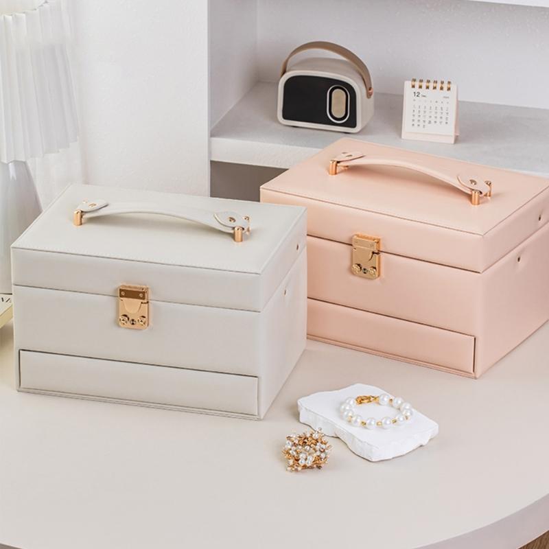 Leather Jewelry Case With Auto Open Designs Multiple Layer Compartments For Necklace Earring Rings Storage