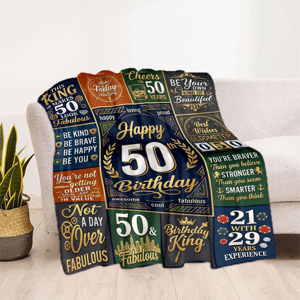 Happy 50th Birthday Quotes Blanket Comfortable Perfect for Livingroom Office Chair Bed All-Season Use Modern Style Best Holiday Gift for Friends Famil