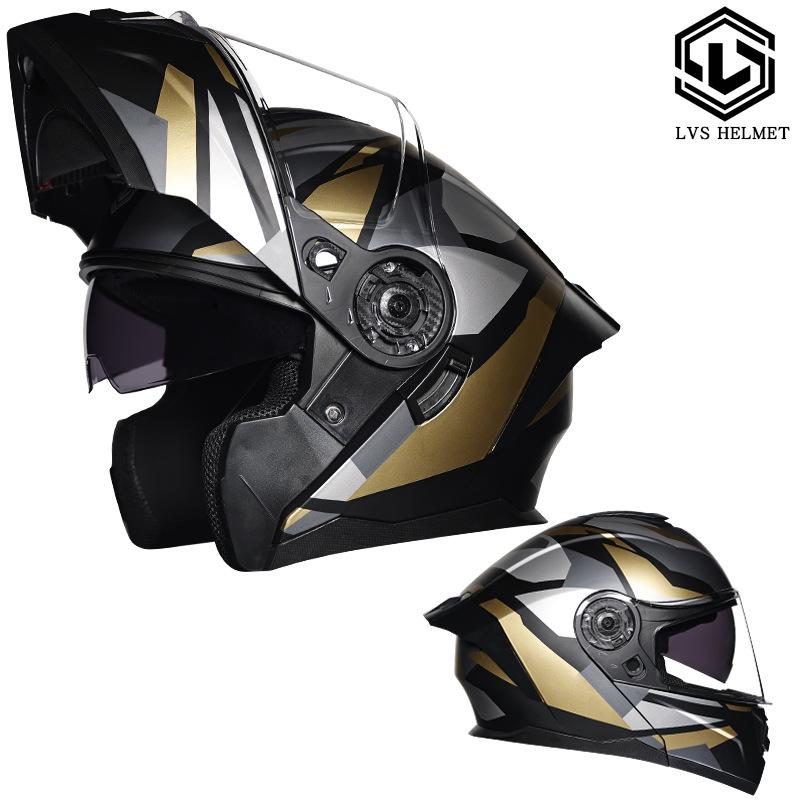 LVS Helmet Men's and Women's Full Covering Double Lens Uncovering Helmet Bluetooth Personality Summer Half Helmet Four Seasons Electric Vehicle Racing