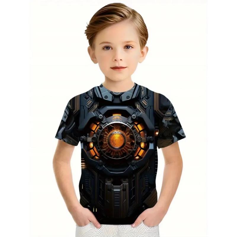 Summer Children's 3D Printed Crew Neck T-Shirt Fashion Versatile Breathable Trend Casual