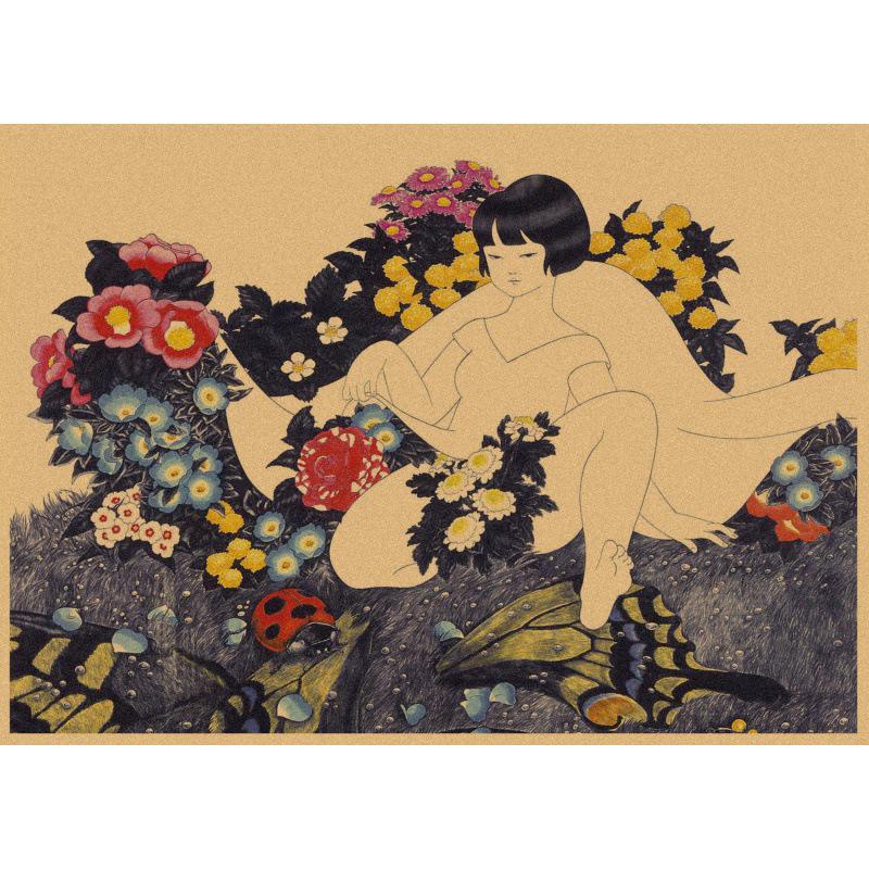 Retro Japanese Girl Poster by Akino Kondo - Free Shipping Yellow Kraft Paper (No Glue) 30X42 cm