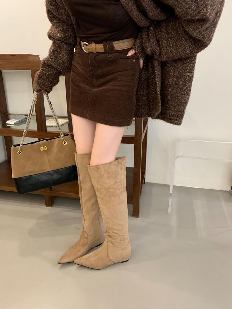 2025 Autumn and Winter New Pointed Head Tall Tube Thin Knee Knight Inner Slope Heel Women's Boots Riding Boots