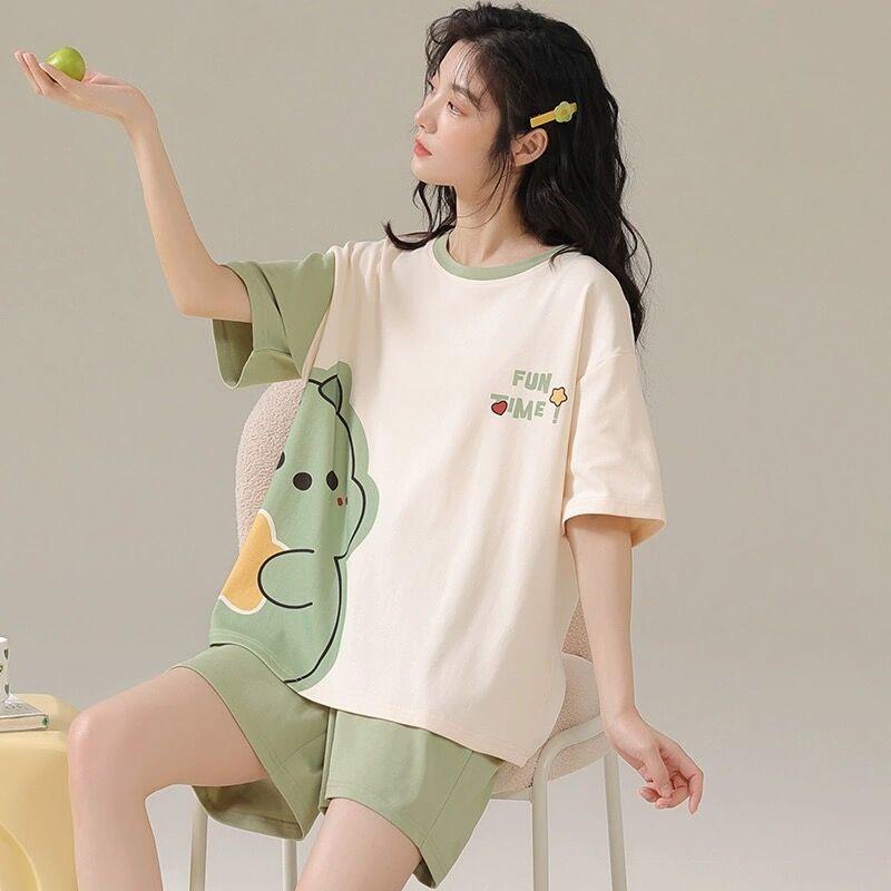 Women's Summer Short-Sleeved Short Pants Set Youthful Teenage Student Oversized Loose-Fitting Casual Homewear Summer Set