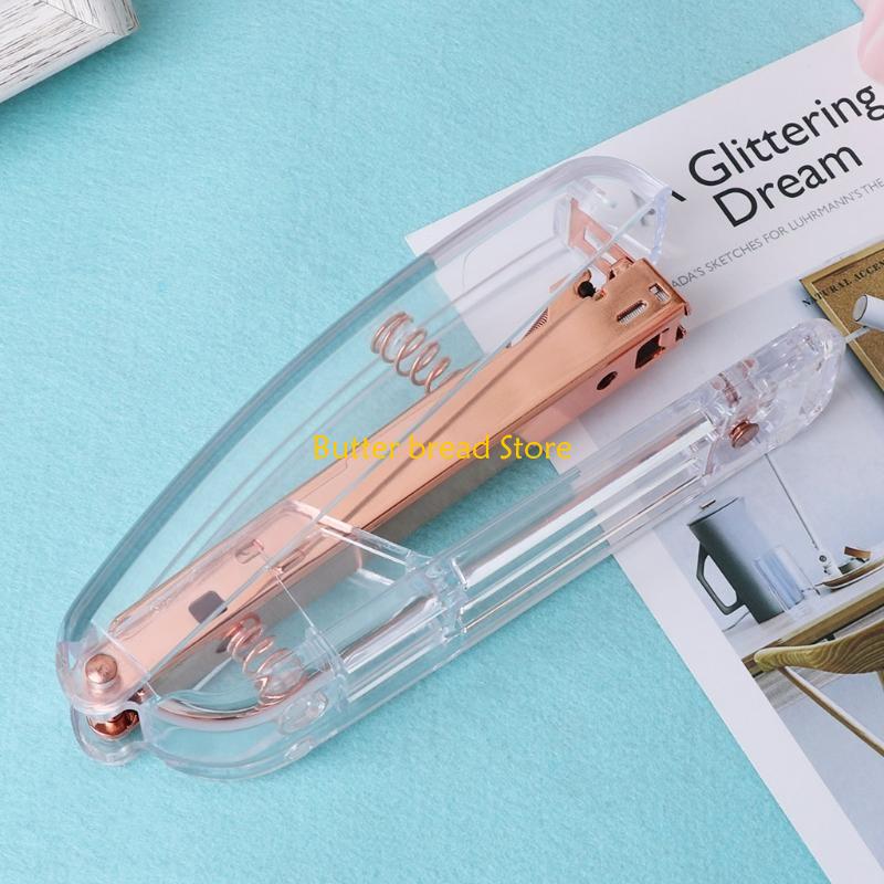 W89C Fashion Rose Gold Stapler Acrylic Metal 24/6 26/6 Practical Manual Staplers Tool