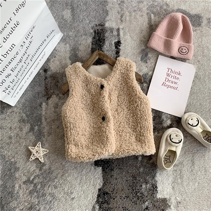 Baby Autumn Winter Waistcoat Girls Boys Plush Vest Single Breasted V Neck Child Warm Teddy Hair Coat