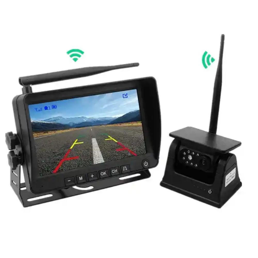 Digital Wireless 7" DVR quad monitor loop video recording solar magnetic reverse backup cameras for Caravan