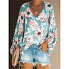 Summer V Neck Printed Lantern Sleeve Loose Fit Shirt