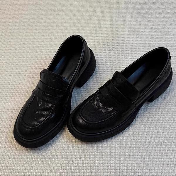 Sheepskin version~ British style platform loafers women's one-pedal lazy shoes versatile single shoes college style jk uniform shoes