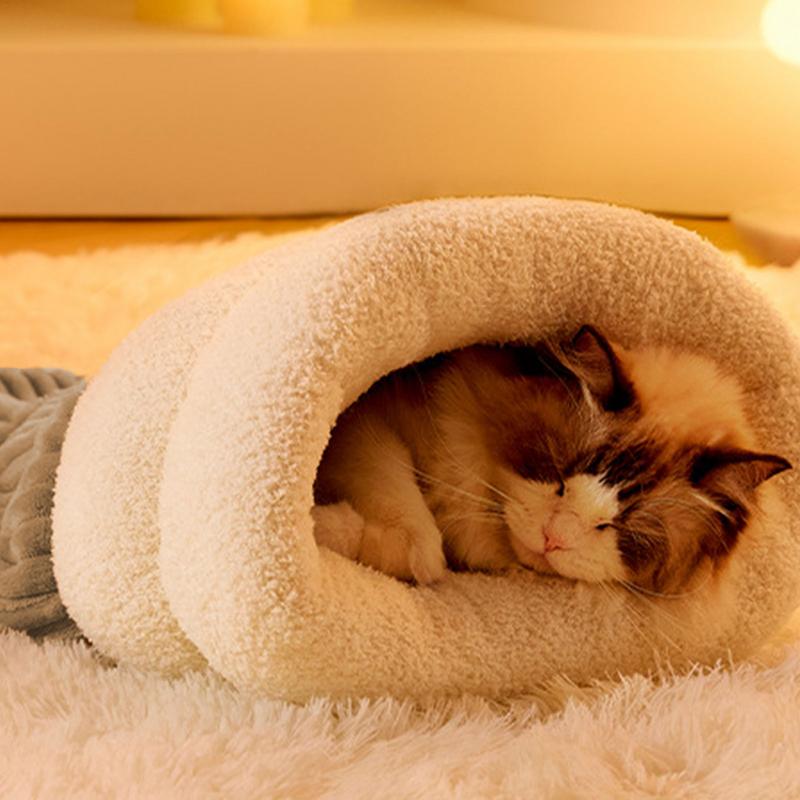 Cat Sleeping Bag Soft Cat Bed Warm Pet Pocket Type Quilt Bed Semi-Enclosed Warming Burrow Cat Bed Dog Bed For Camping