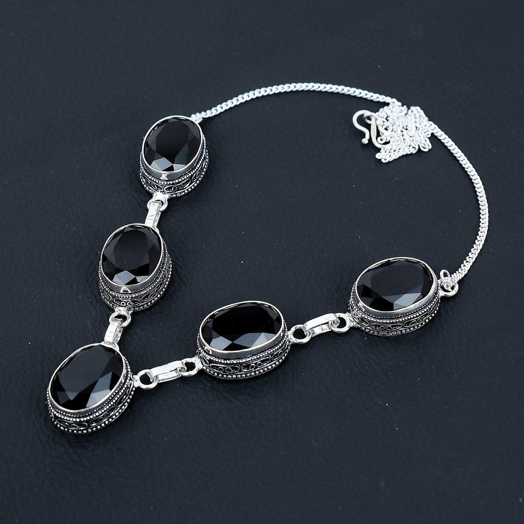 Black Spinel Gemstone Handmade 925 Sterling Silver Necklace, Antique Jewelry Necklace, Black Spinel Necklace For Women, Jewelry For Gifts