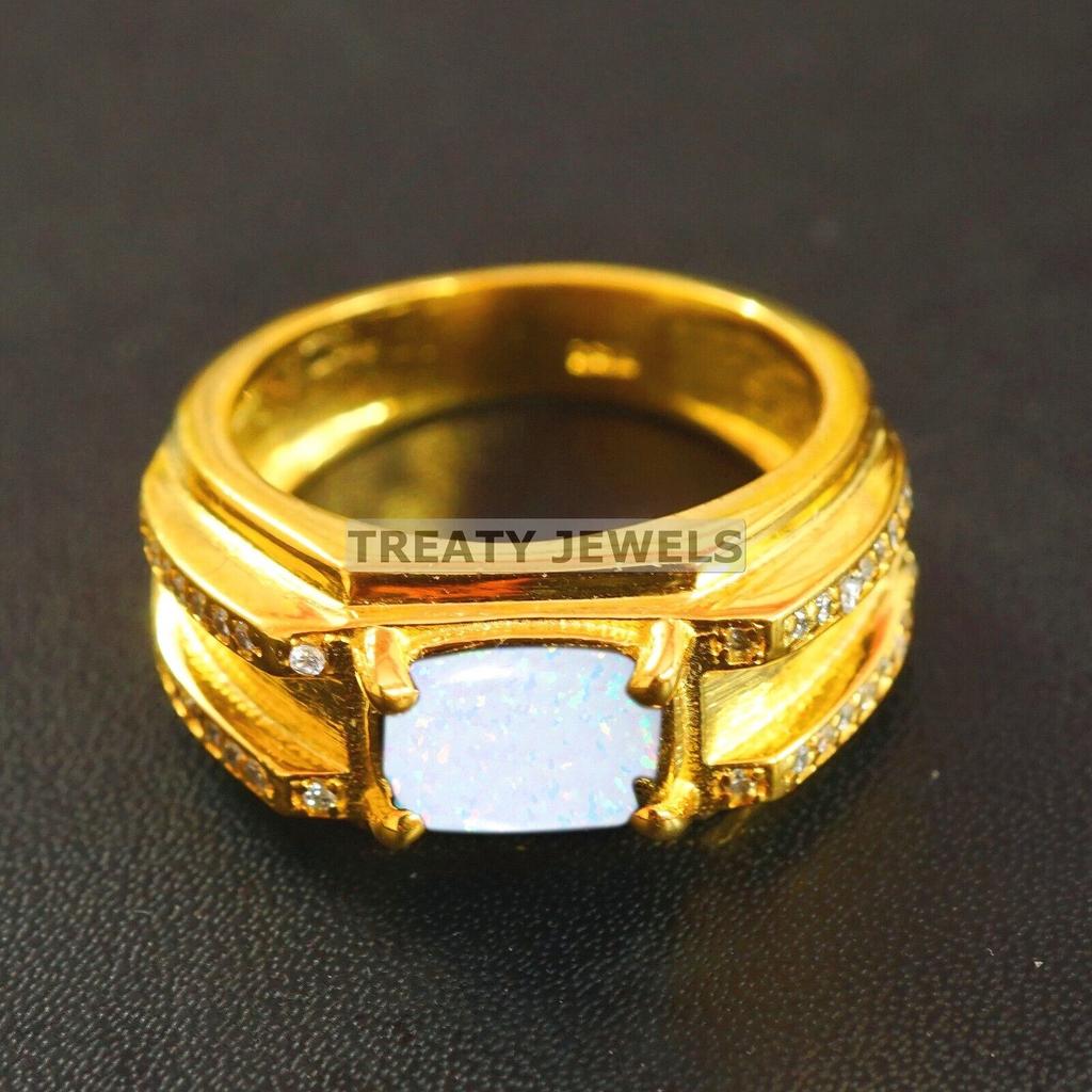 Opal Oval Cut With 925 Sterling Silver Gold Plated Ring For Men's #B350 JL375682047579