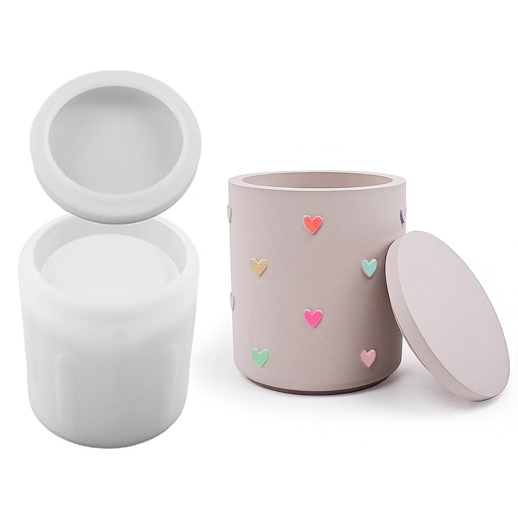 Round Candle Jar Silicone Mold DIY Embossed Love Flowerpot Gypsum Molds Concrete Resin Storage Box Craft Making Home Decor