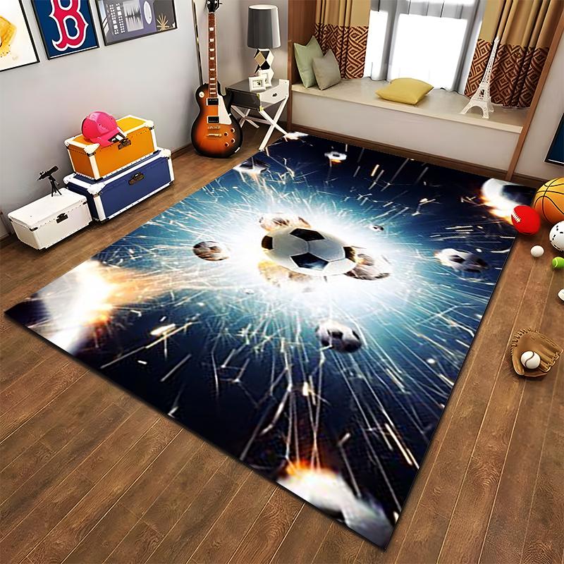 Soccer Ball Explosion Design Carpet, Modern Sports Style Floor Mat Suitable for use as an anti-slip for living room bedroom sofas