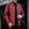 Heren Leren Jas Lente en Herfst Nieuwe Middellange Leren Jas Heren PU Leer Reversjas Zakelijke Herenkleding