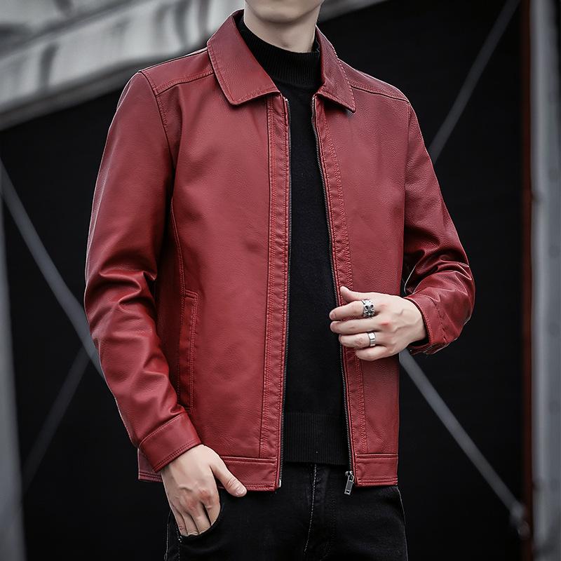 Heren Leren Jas Lente en Herfst Nieuwe Middellange Leren Jas Heren PU Leer Reversjas Zakelijke Herenkleding