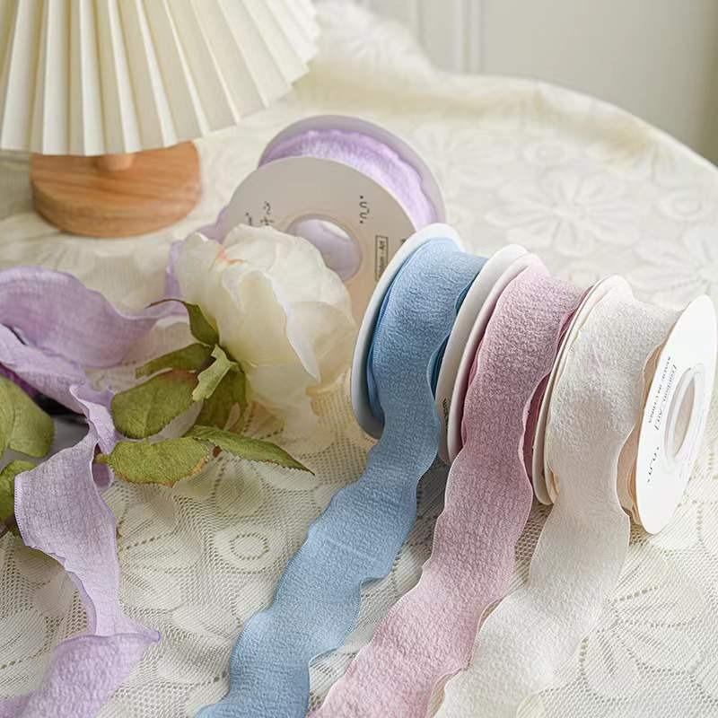 25/40mm 10Yards Candy Color Ribbon Wavy Edge Fishtail Yarn Ribbon for Gift Wrapping DIY Bow Bouquet Cream Style Wrinkled Ribbons