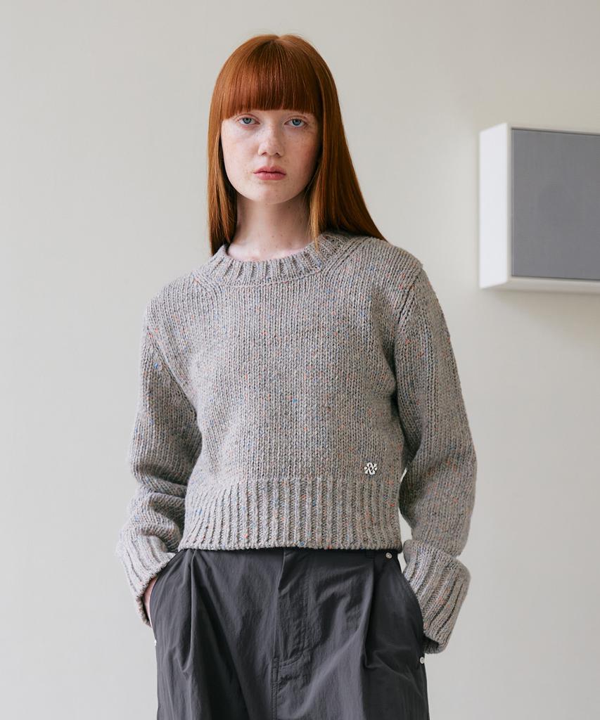 KIIMUIR (Women) Wool Nep Yarn Crop Crewneck Knit_Gray