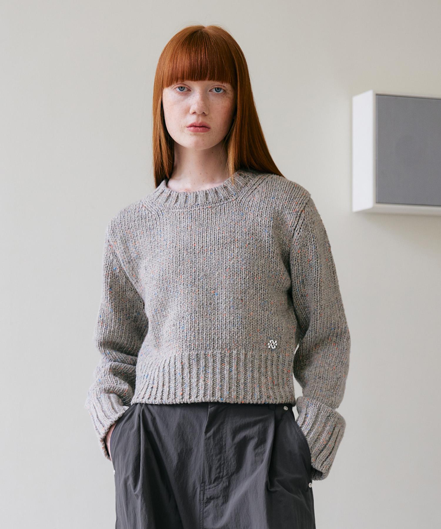Kimwear (Women) Wool Nep Yarn Crop Crewneck Knit_Gray Grey/Free