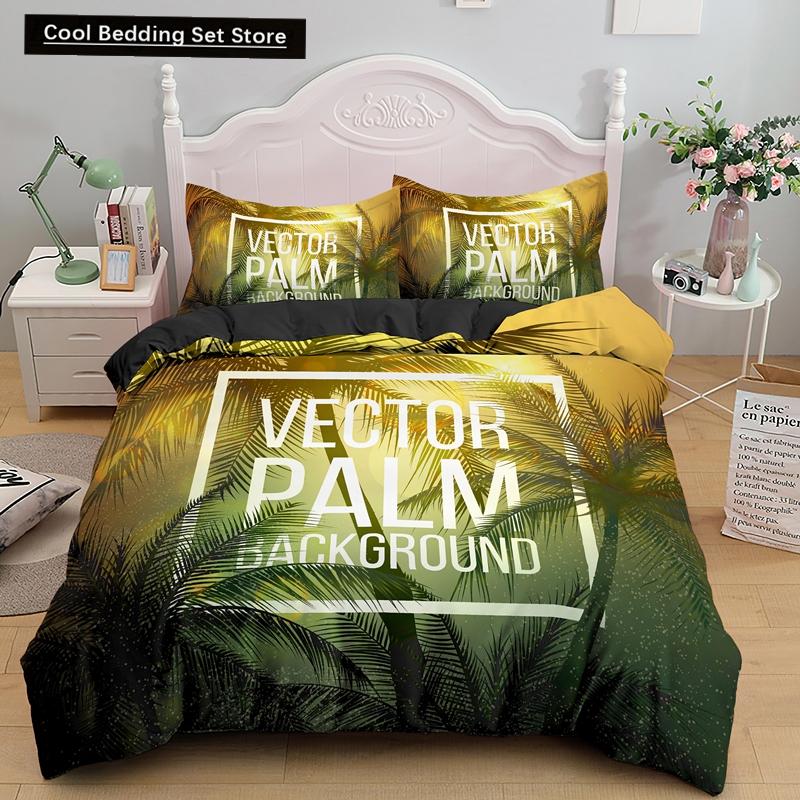 Tropical Coconut Palm Tree King Queen Duvet Cover Hawaii Seaside Sunset Bedding Set Sunrise Plant 2/3pcs Polyester Quilt Cover