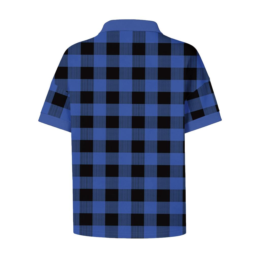 Women's Fashionable and Casual Summer V,neck Patchwork Short,sleeved Plaid Print Top