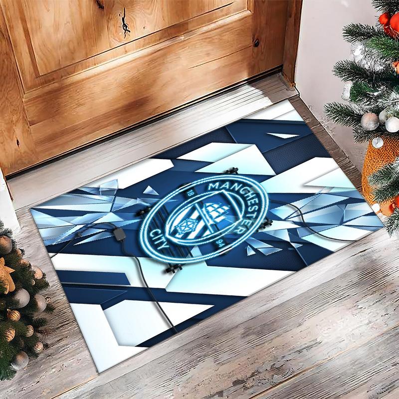Manchester City Printed Flannel Area Rug Non Slip Soft Polyester Floor Carpet Indoor Decor Mat for Bedroom Living Room Sofa