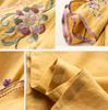 Cotton and Linen Medium-sleeved Embroidery Oblique Placket Disc Buckle Ethnic Style Retro Shirt Female Spring and Summer New Models