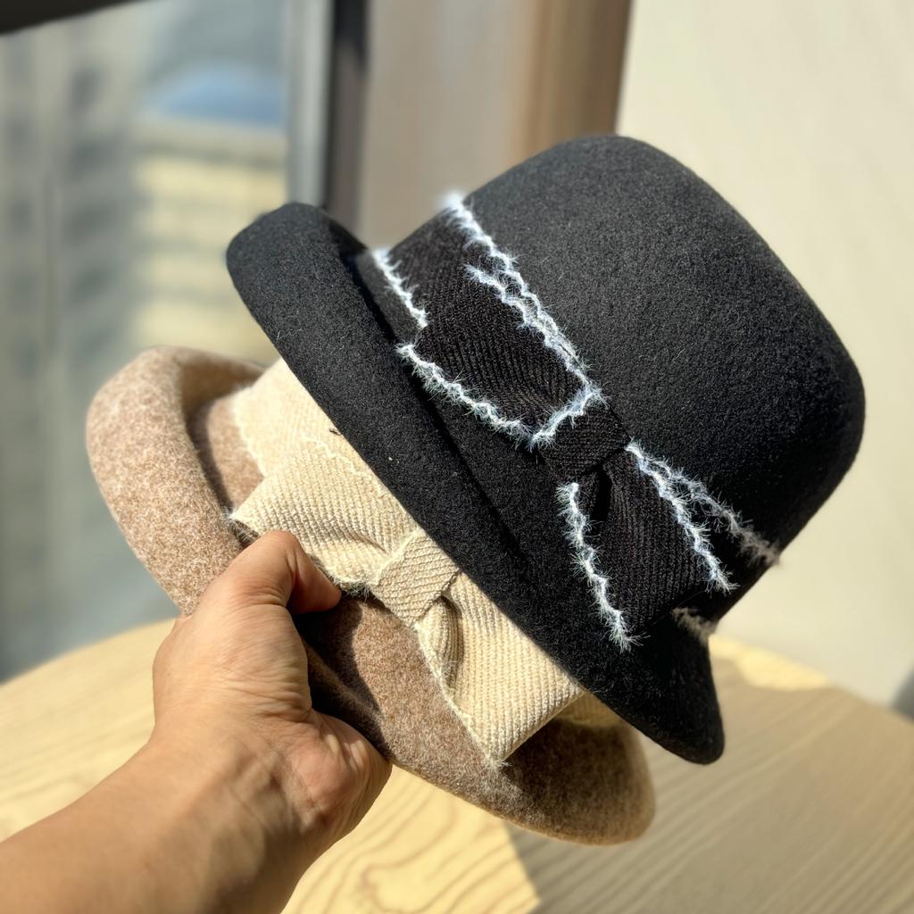 High-End Fischerhut Damenmode Herbst und Winter Gesicht Zeigender Kleiner Beckenhut mit Ausländischer Tochter Filzhut Trend