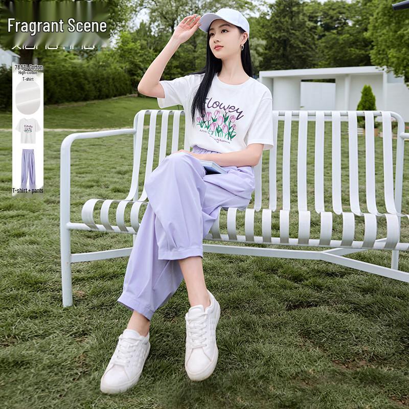 

Women s Summer Purple T-shirt and Pants Casual Set M