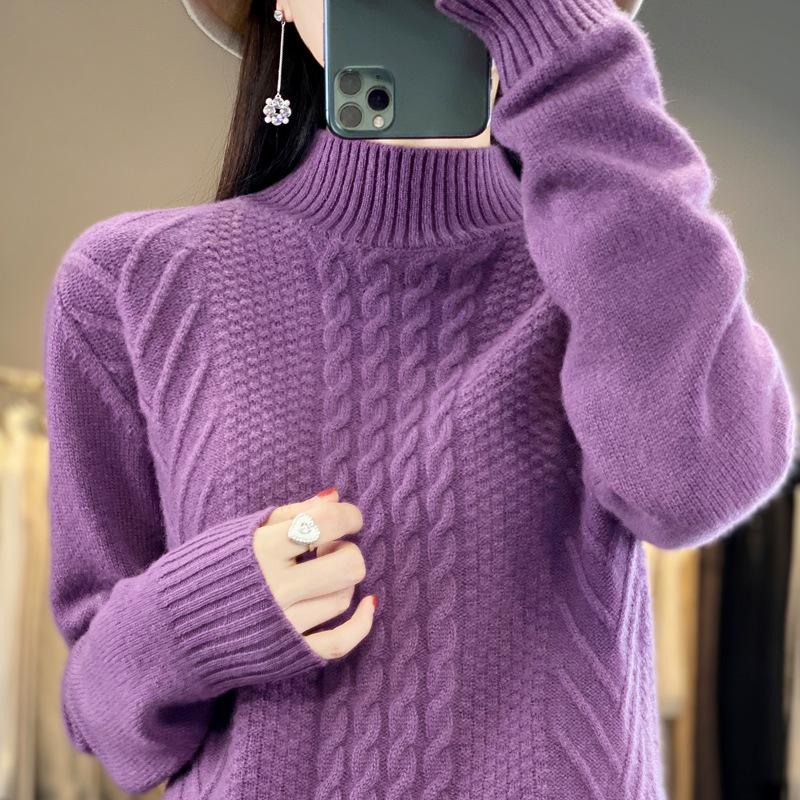 

Осень Зима Вязаный Топ Женский Свободный Укороченный Базовый Слой Полувысокое Горло Верхняя Одежда Пуловер Свитер One Size фиолетовый