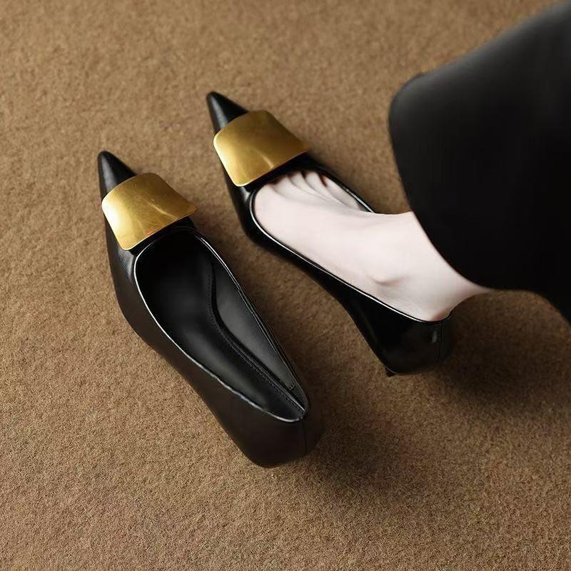 Spring and summer French pointed toe shallow mouth high heels niche design temperament celebrity stiletto single shoes