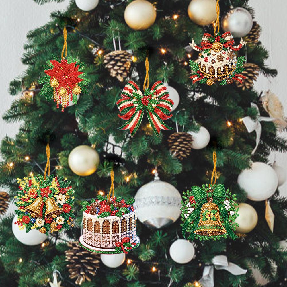 6pcs Christmas Decoration Diamond Painting Pendant 2D DIY Hanging Diamond Art Kits Ornament Window Pendants Christmas Home Decor
