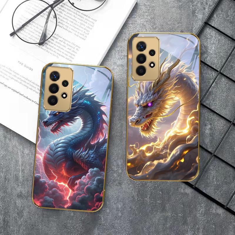 Fantastische Drachenform Für Samsung A 01 52S A04 A05S A10 12 13 22 23 24 36 42 M02 Note 10 20Ultra 8 9 Goldene Glas-Handyhülle