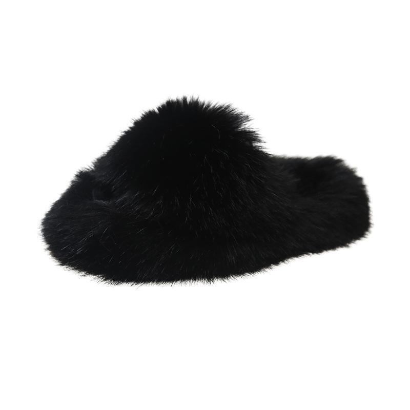 2023 European and American New Fluffy Slippers Women's Autumn and Winter Home Plush Warm Imitation Fur Plush Cotton Slippers