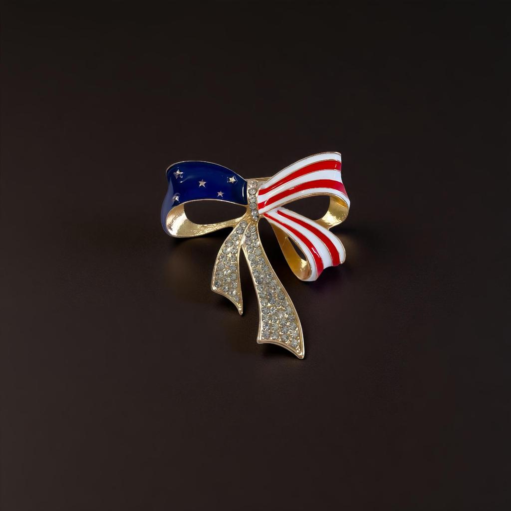 American Flag Election Bow Brooch - Striped Flower Accessory