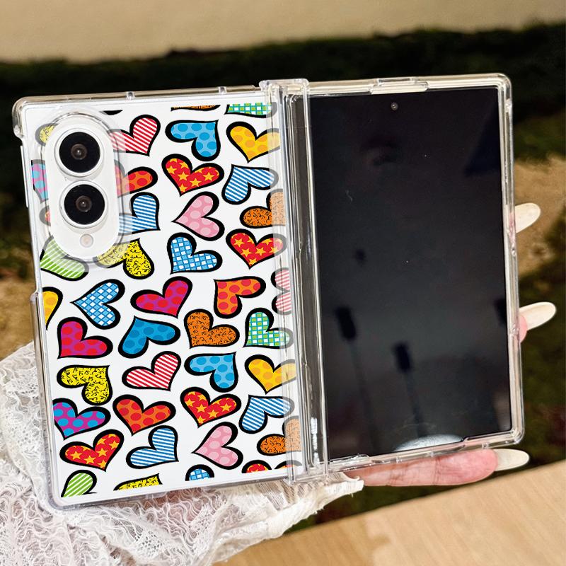 Colorful Leopard Love Heart Case For Samsung Galaxy Z Fold 8 Ultra 7 6 5 4 Z Fold8 Fold7 Fold6 Fold5 Hinged Clear PC Slim Hard Folding Phone Cover