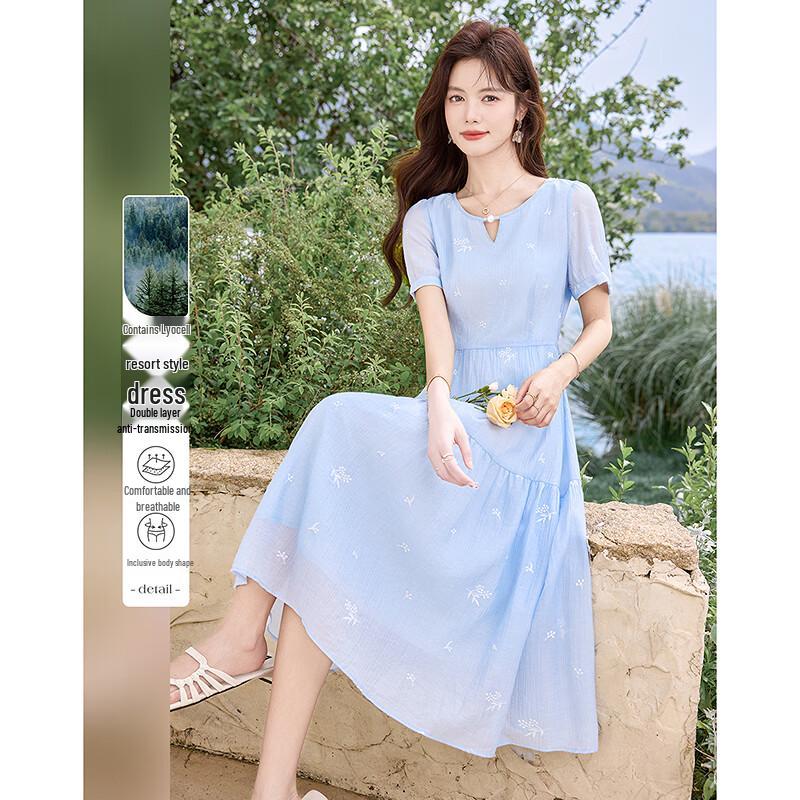 Elegant Embroidered Short Sleeve Midi Dress XL