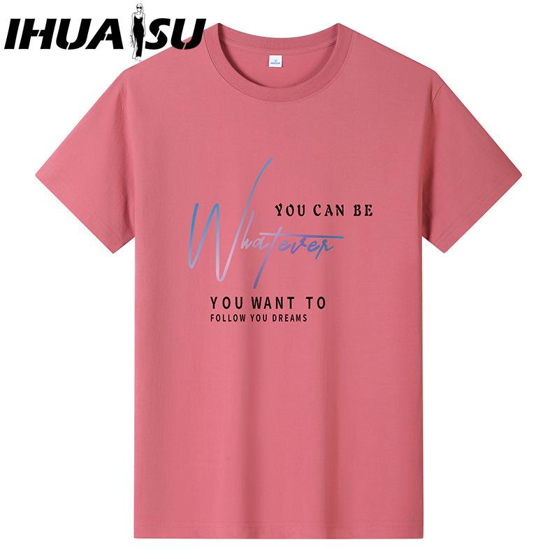 IHUASU Kortermet t-skjorte i bomull for menn mote løs halvermet skjorte med trykt medfølende skjorte