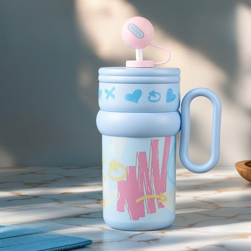 540ml Girl High Beauty Ball Ice King Cup with Handle Cute Insulated Stainless Steel Insulated Bottle