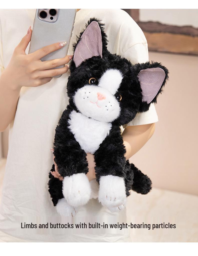 Adorable Striped Cat Plush Desk Companion - Black & White Figurine Soothing Doll for Children’s Birthday Gift