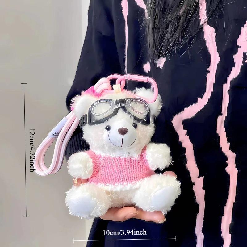 Plush Doll Pendant Creative Curly Bear Pilot Cute Bear Doll Keychain Pack Hanging Gift