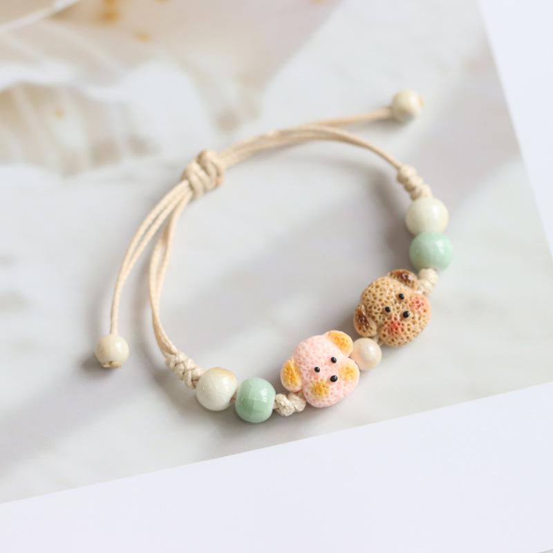Ethnic Style Artistic Woven Jingdezhen Ceramic Hand Rope Student Children's Bracelet
