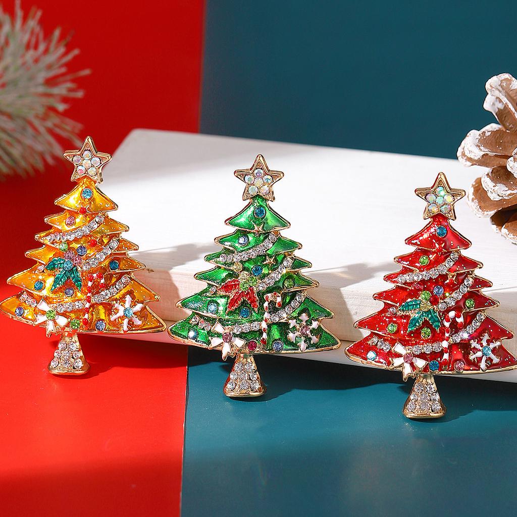 1pcs Christmas Broches Jewelry Fashion Enamel Rhinestone Christmas Tree Brooch Pin Women's Clothing Accessories