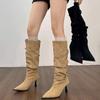 Suede Women Pointed Toe Knee High Boots Sexy High Heels Shoes Winter Pumps  New Goth Fashion Heeled Chelsea Botas Mujer