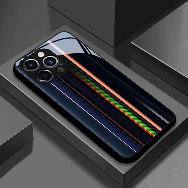 Colorful Vertical Bar Art Tempered Glass Black Phone Case For iPhone 17 Pro Max 11 12 13 14 15 16 Pro 17Air 7 Plus XS X XR Cover