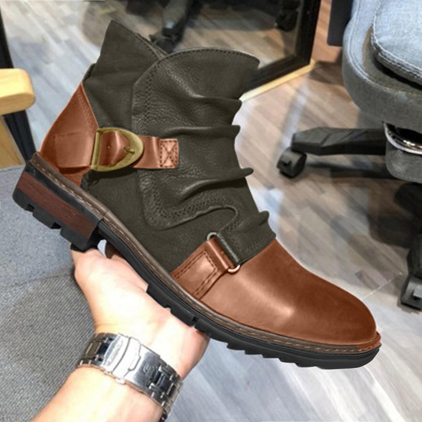 

Мужские мотоциклетные ботинки, винтажные ковбойские короткие сапоги с круглой головкой, конские сапоги 39 хаки